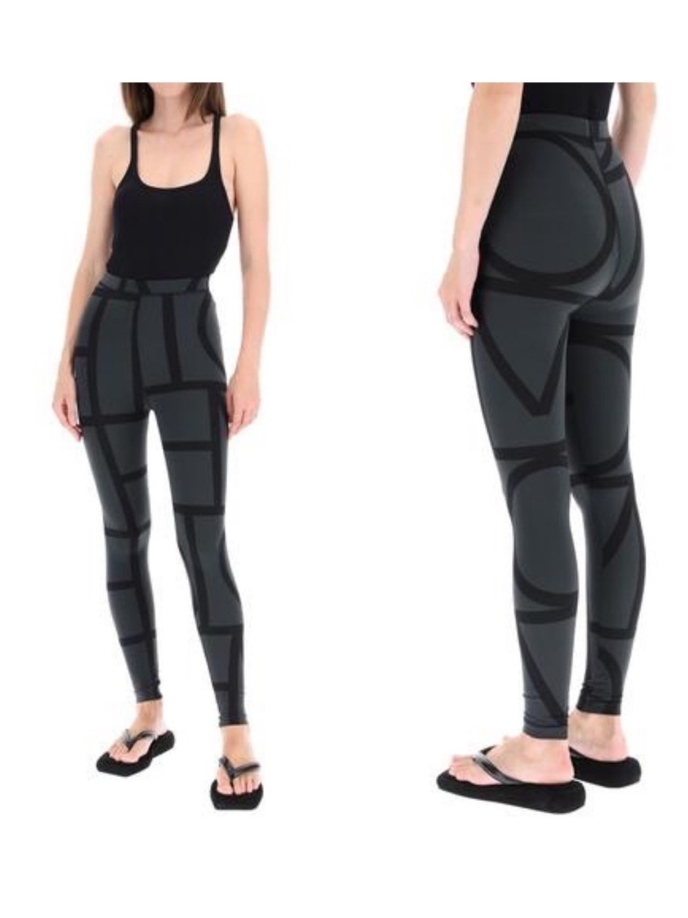 Toteme Monogram Ankle Small Leon Logo Black Leggings Stretch Designer Luxury